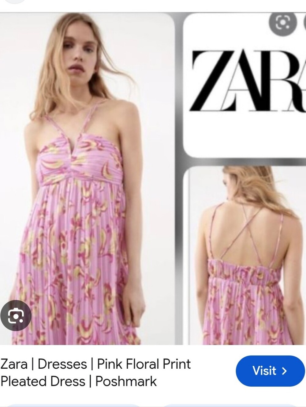 Zara Pink Floral Pleated Maxi Dress with Spaghetti Straps